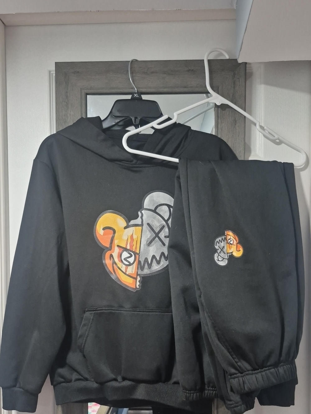 Kids Black Hoodie & Joggers Set with Graphic Patch